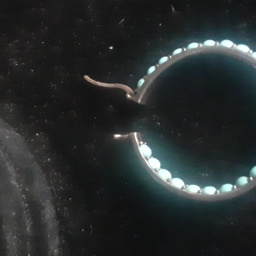 Stylish Silver Hoop Earrings with Turquoise Highlights sx925 Thailand - Picture 5 of 6